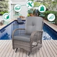 thumbnail image 4 of VIVIJASON 3-Piece Outdoor Conversation Bistro Set, Patio Glider Rocking Chairs Rattan Furniture Sets w/ 2 Rattan Cushioned Chairs and Glass Top Side Table for Porch Backyard, Grey, 4 of 7