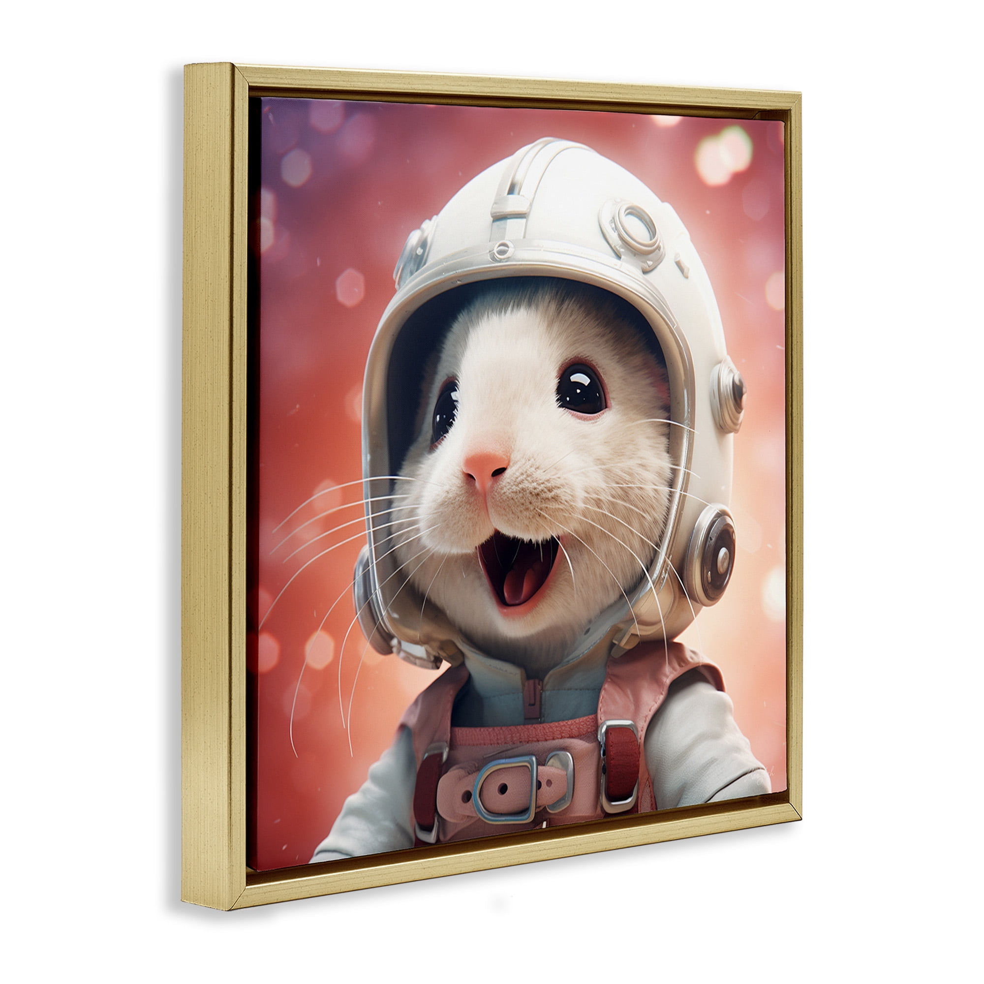 Stupell Industries Astronaut Mouse Portrait Animals & Insects Painting Gold Floater Framed Canvas Art Print Wall Art, 25 x 25