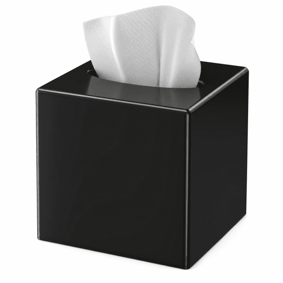 Square Plastic Tissue Box Cover with Anti-Slip Base, Modern Facial Napkin Holder for Bathroom Vanity, Bedroom Dresser, Nightstand, Office Desk, Black