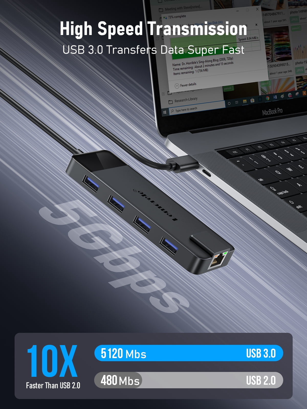 10-in-1 Docking Station, 4k HDMI Adapter with 100w PD Charging, Gigabit Ethernet, 3 USB Ports, SD/TF Card Reader, Dongle for Macbook, Windows, Linux, Switch