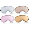 Heikki Sleep Mask, 4 Pack Sleep Mask Silk, Blackout Eye Mask for Sleeping with Adjustable Strap, Travel Yoga Relax (Meat Powder/Taro Purple/Champagne/Silver)
