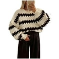 thumbnail image 2 of Fznquz Striped Women's Sweater Knit Long Sleeve Sweaters Soft Loose Crew Neck Yellow Womens Tops, 2 of 9