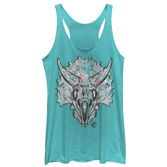 Women's Jurassic World: Fallen Kingdom Artistic Triceratops  Racerback Tank Top Tahiti Blue Large