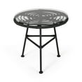 thumbnail image 5 of Christopher Knight Home Orlando Outdoor Woven Faux Rattan Side Table with Glass Top by  Gray, Black Finish, 5 of 5