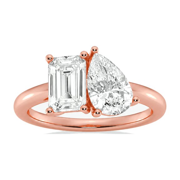 JewelWeSell 1 Cttw Igi Certified Lab Grown Emerald and Pear Diamond Toi Et Moi Two Stone Engagement Ring for Women | 14K Solid Rose Gold | (E-F, VS1-VS2)