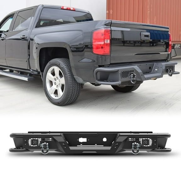 Rear Bumper Fit for 2007-2018 Chevy Silverado 1500, w/2*Shackles 2*LED lights, Modular 3-Piece Design