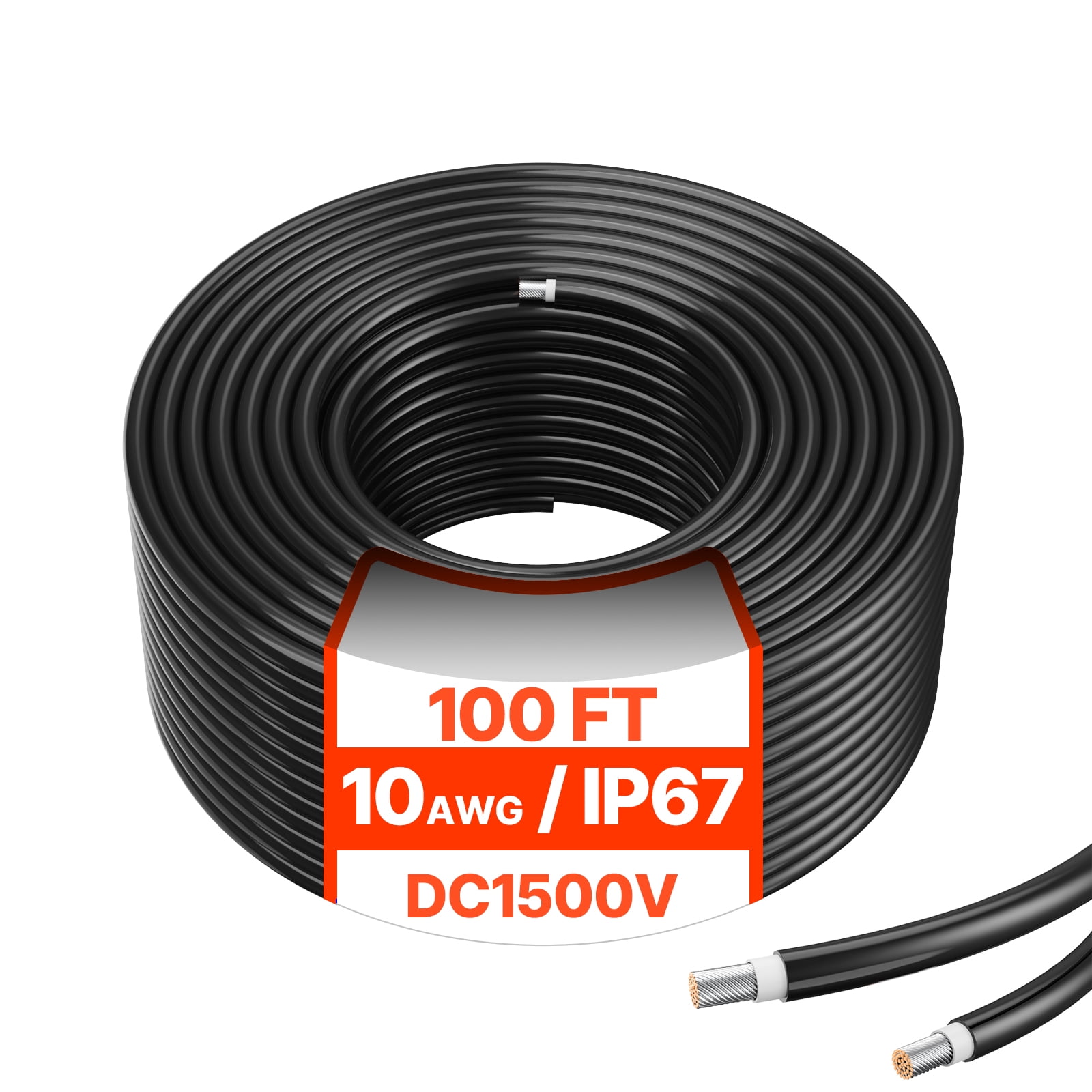 KFFKFF 100FT Solar Panel Extension Cord, 10AWG Solar Cord Extension, 6mm² IP67 Water-Resistant PV Wire for Domestic, Marine and RV Solar Modules, Black