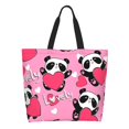 thumbnail image 2 of Bingfone Canvas Tote Bag for Women with Inner Pocket Aesthetic Cute Shopping Tote Bags Reusable Grocery Bags-Panda Heart Valentine Pink, 2 of 9