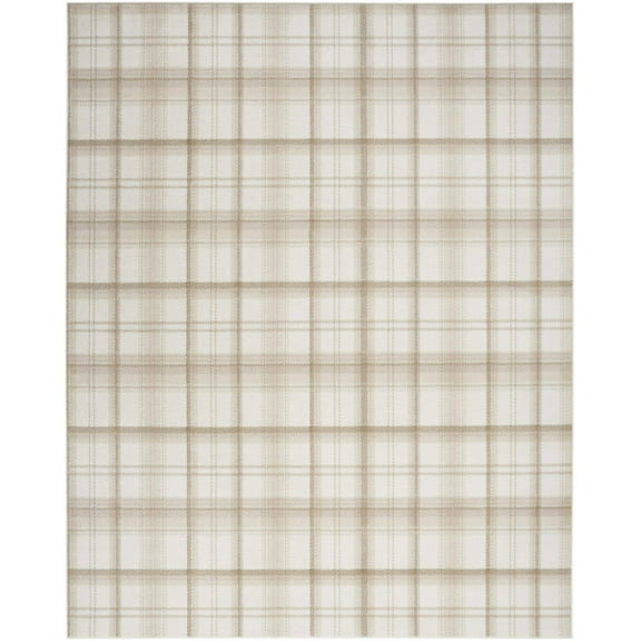 8' X 10' Beige and Ivory Plaid Power Loom Area Rug
