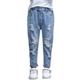 thumbnail image 1 of Kidscool Space Girls Ripped Holes Damaged Fashion Jeans,Blue,10-11 Years, 1 of 6
