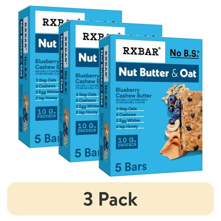 (3 pack) RXBAR Nut Butter and Oat, Blueberry Cashew Butter Gluten-Free Protein Bars, 5 Count