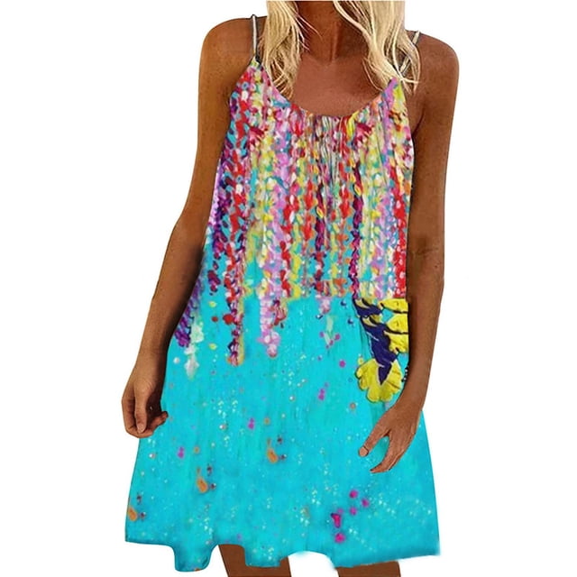 Vestido HUOGUO de verano para mujer, estampado, casual, sin mangas