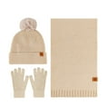 thumbnail image 2 of Xfvqtps Women Hat Scarf Glove Set Knit Plush Pompom Solid Color Touchscreen Winter Warm Stretchy Extended Beanie Neck Warmer Gloves Set Beige, 2 of 9