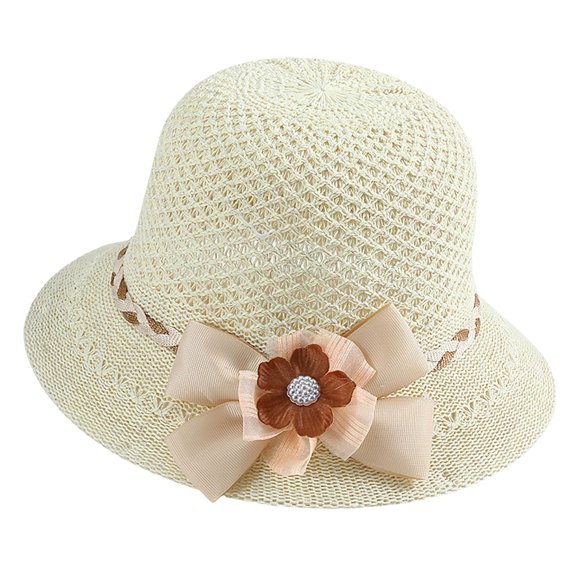 AirLoni Women Bucket Hat French Retro Handmade Woven Bowknot Hat Ruffled Bowknot Decor Wide Brim UV Protection Foldable Breathable Lightweight Casual Sun Hat Beige,One Size