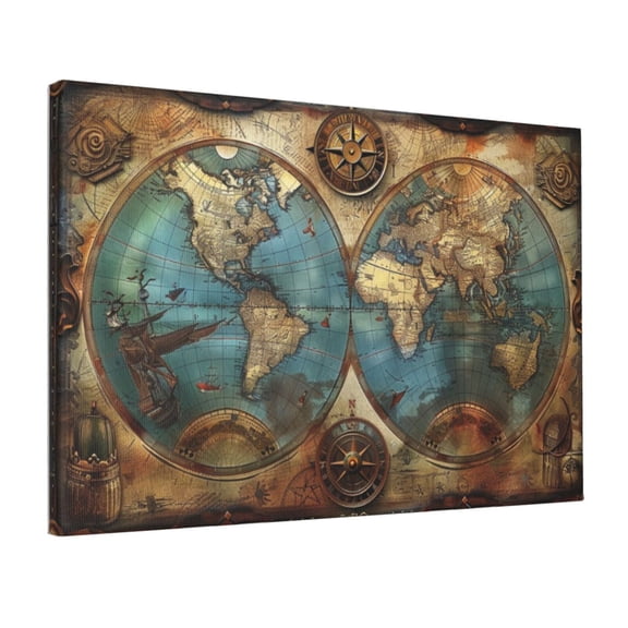 12x18 inch Paintings On Canvas Exquisite Retro Earth Map,Club,Library,Living Room,Bedroom Wall Decor Art Prints,Enchanting Vintage Earth Map Decorative Painting,For Apartment,Man Cave,Lounge