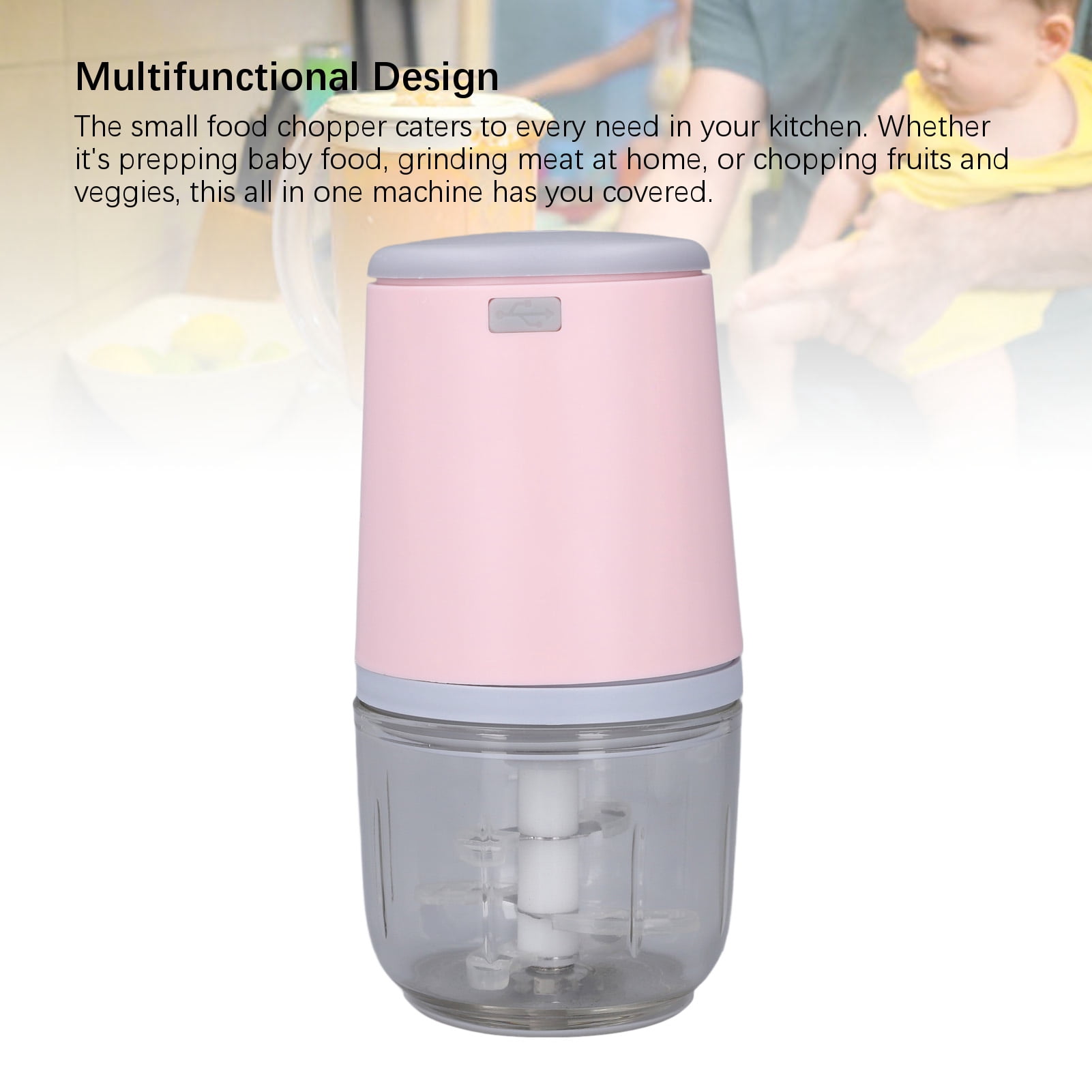 Suodoka 300ML Mini Baby Food Maker Small Electric Processor, Cordless Meat Grinder with 1500mAh Battery, Chopper for Vegetables Fruits Garlic, Pink