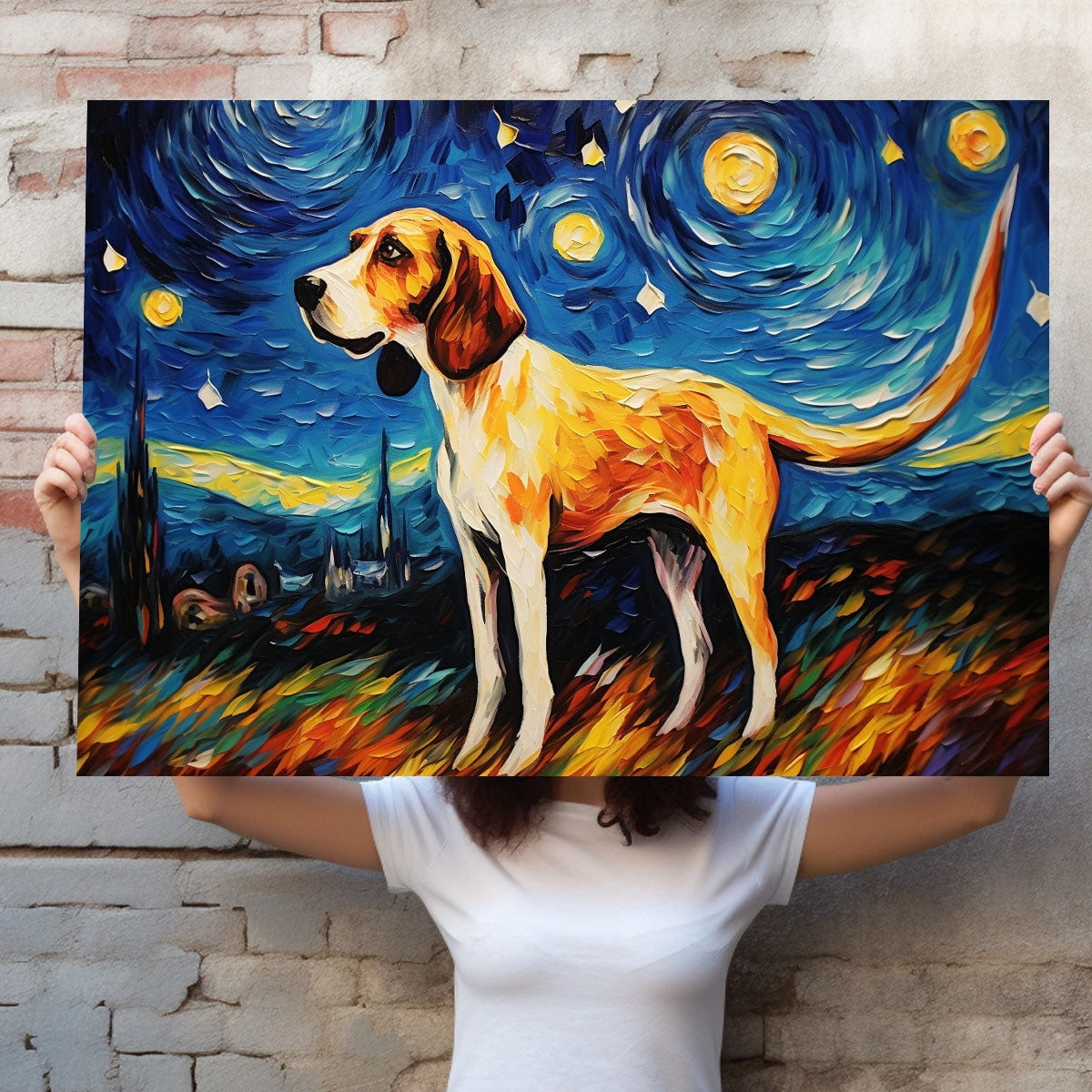 American Eskimo Dog Watercolor Starry Night Van Gogh Painting Kits, Painting Watercolor Canvas, Canvas Suitable for Room Decor Cafe Decor Or Gift for Friends