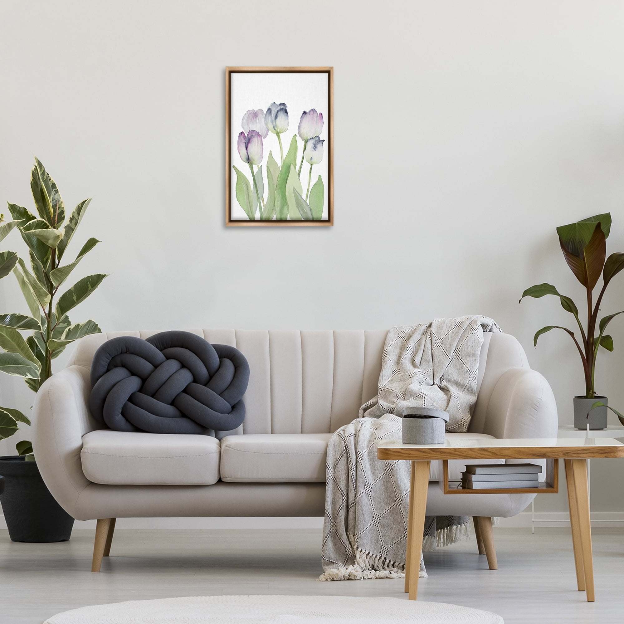 Stupell Industries Soft Garden Tulips Botanical & Floral Painting Brown Floater Framed Art Print Wall Art, 17 x 25