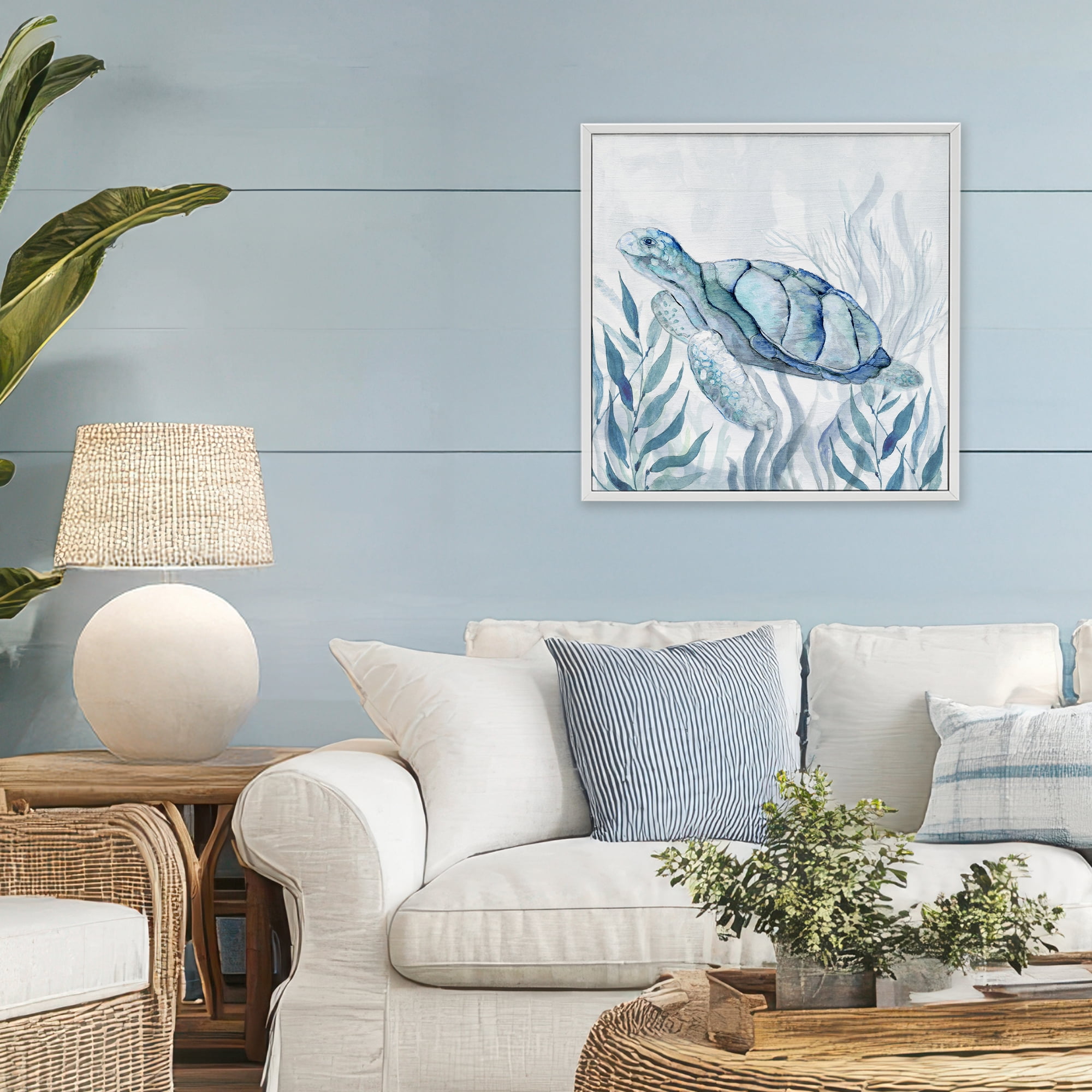 Stupell Industries Sea Turtle with Subtle Smile White Framed Giclee Art, design by Janet Tava