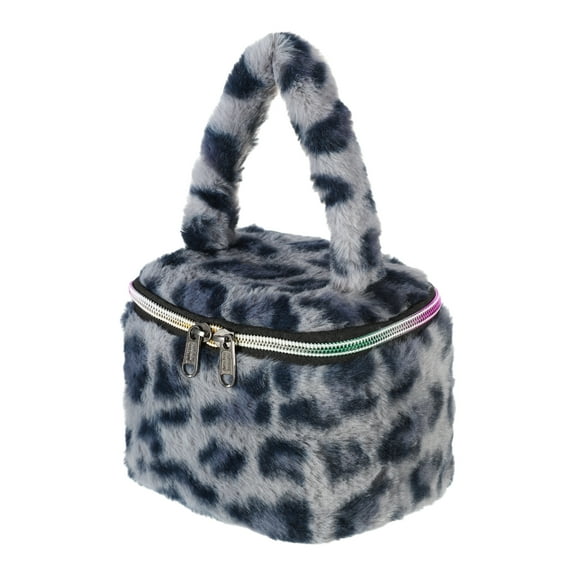 1 Pc Women Portable Leopard Print Makeup Bag for Vacation Business Travel Blue Flannel