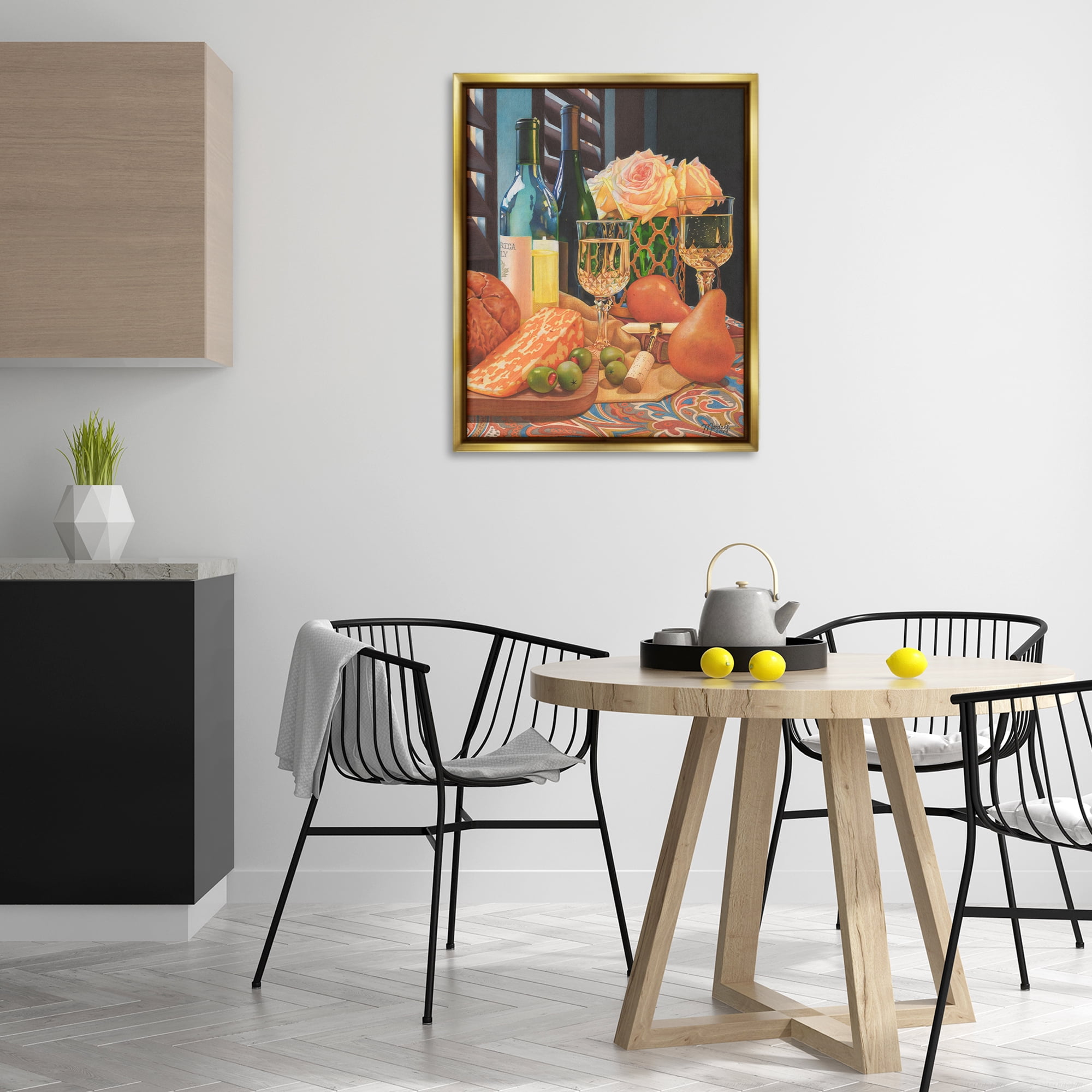 Stupell Industries Romantic Wine & Cheese Food & Beverage Painting Gold Floater Framed Art Print Wall Art, 25 x 31
