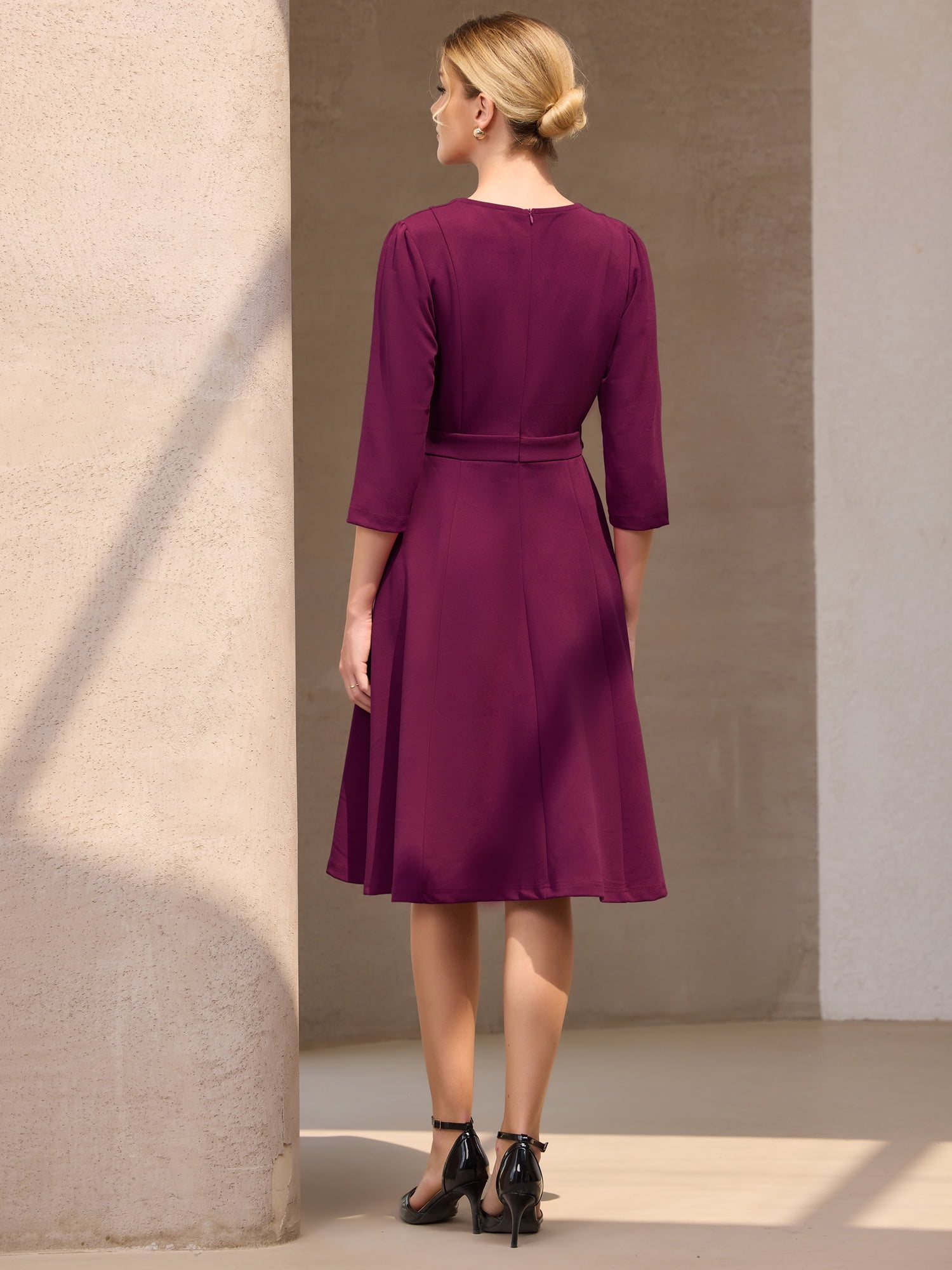 DARING DIVA 3/4 Sleeve A-Line Crew Neck Flare Midi Dress 2XL Purple