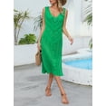 thumbnail image 3 of FEORJGP Women's Bikini Cover Ups Sleeveless Slim Dress Hollow Out Midi Dress Ladies Crochet Swimwear Coverups Low V-neck Side Split Dress Summer Beachwear, 3 of 9