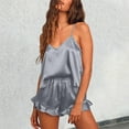 thumbnail image 2 of RMGVDSD Satin Pajama Set For Women Silk Pajamas Sexy V Neck Camisole Top And Shorts With Ruffle Sleepwear Set Casual Beach Vacation Outfit, 2 of 6
