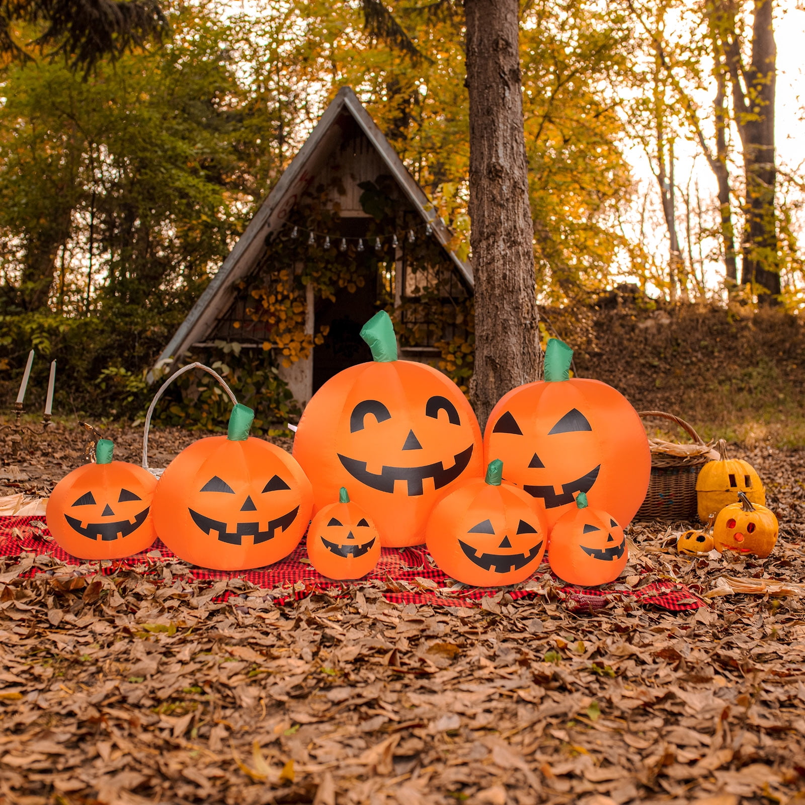 7ft Halloween Inflatable Pumpkin with 7 LED String Lights for Yard Decor