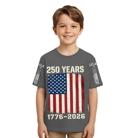 Likimi 250 Anniversary Usa T Shirt For Kids Girls Boys Short Sleeve Independence Day Print Crew Neck Comfortable Tops Dark Gray Size 4-5 Years