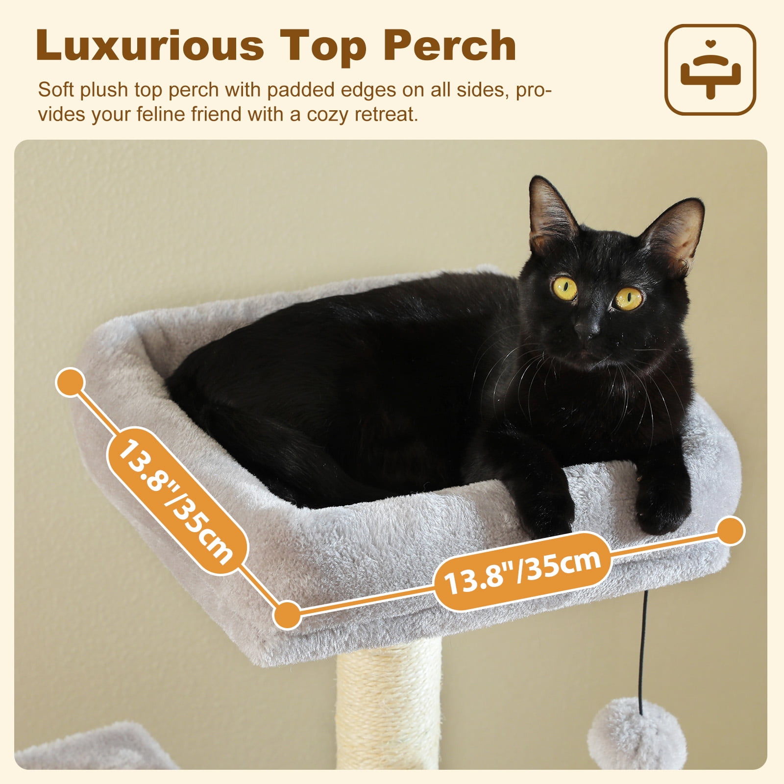 Kadyn 62" Modern Cat Tree Tower for Indoor Cats with Scratching Posts, Cozy Cat Condo and Top Perch, Dangling Ball for Small Medium, Gray