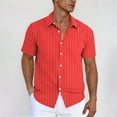 thumbnail image 3 of Fashion YLSDY Men's Striped Button Down Shirt - Casual Short Sleeve Regular Fit Business Dress Shirts Summer Fashion Tee Tops with Pocket Red M, 3 of 5