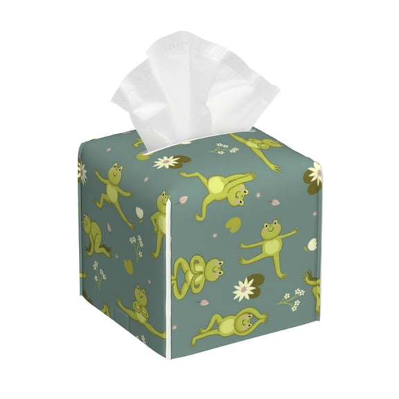 Tissue Cute Yoga Frogs Box Cover Holder, Square by Xecao - Leather Decorative Organizer for Tabletop, Bathroom, Car, Office