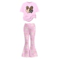 thumbnail image 4 of shoper Girls Outfits Size 7/8 Print Shorts Sleeve and Wide Pants Outfits Set Crewneck Everyday Street Outfit Preppy Clothes, 4 of 5