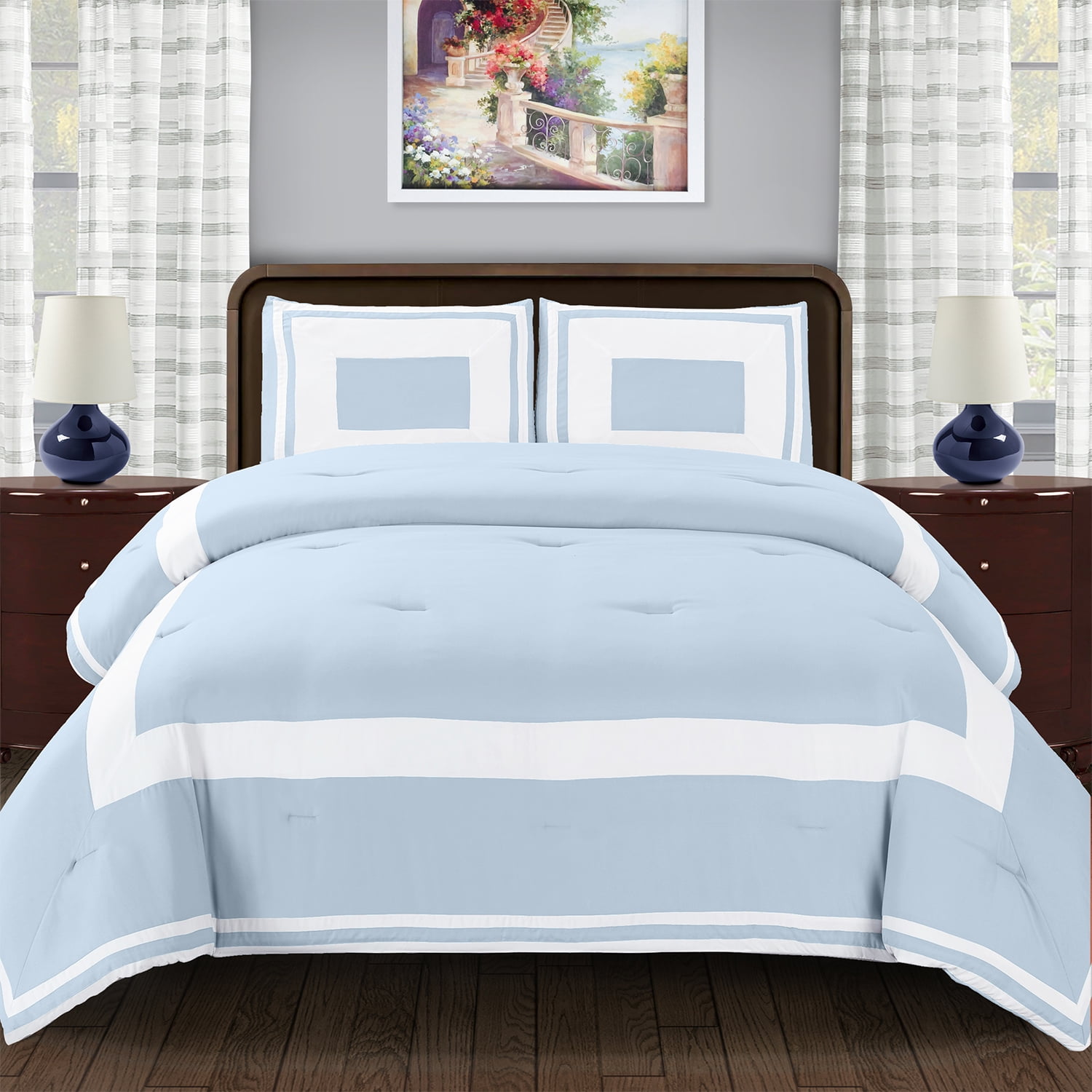 Grammercy Down Alternative Block Full/Queen Comforter Set, Light Blue ...