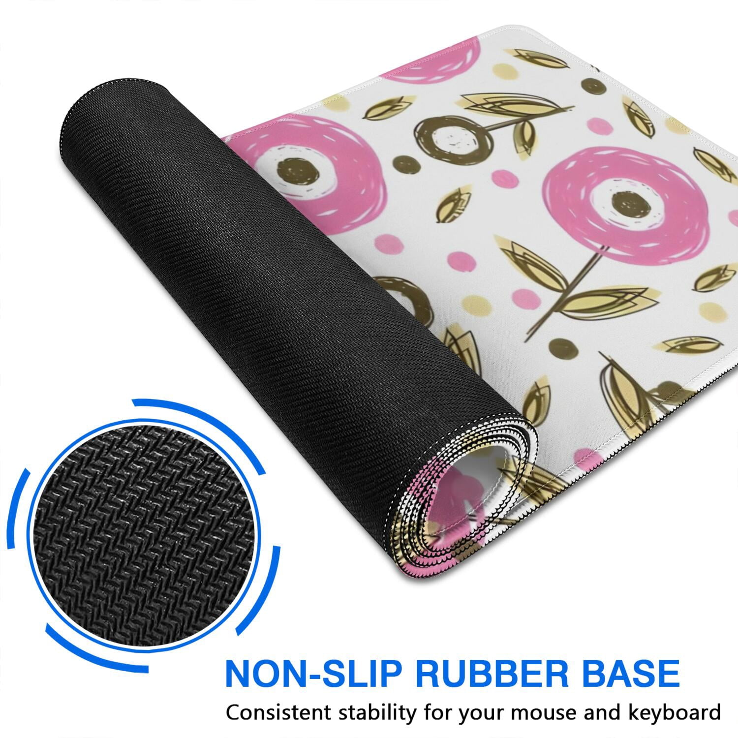 Long Mouse Pads for Desk,Pioneer Flower Floral Print Pattern Desk Mats on Top Of Desks, Desk Mouse Pad Extra Large with 3mm Non-Slip Base and Stitched Edge for Gaming,Office,Work,Home 31.5"x11.8"