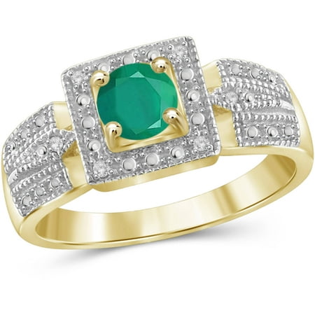 JewelersClub 0.46 Carat T.G.W. Emerald Gemstone and 1/20 Carat T.W. White Diamond Gold over Sterling Silver Ring