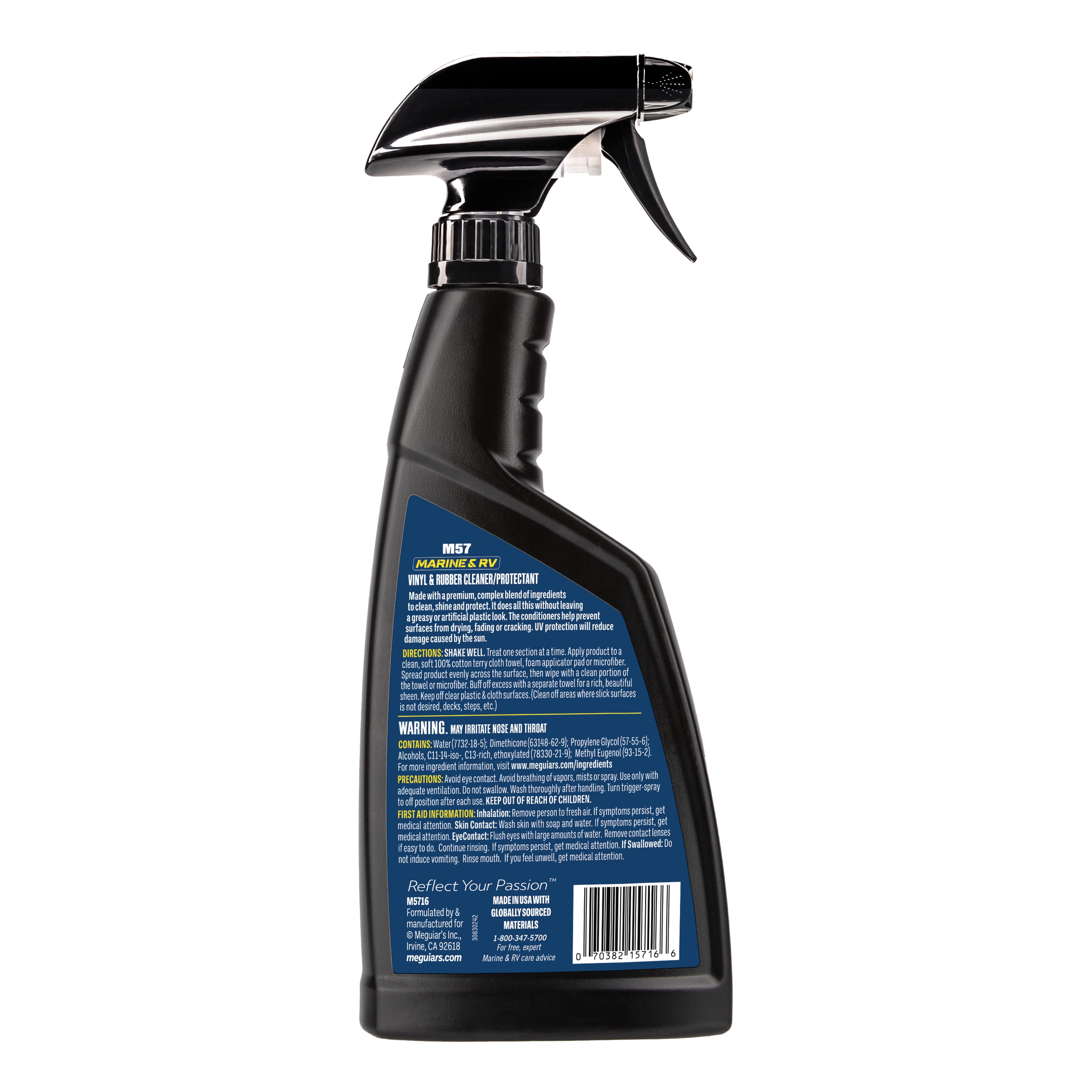 Meguiar's M5716 Marine/RV Vinyl & Rubber Cleaner & Protectant, Boat Vinyl Cleaner & Protectant, Revitalize Plastic and Rubber with an Easy-to-Use Non-Greasy Formula, 16 Fl Oz Spray Bottle