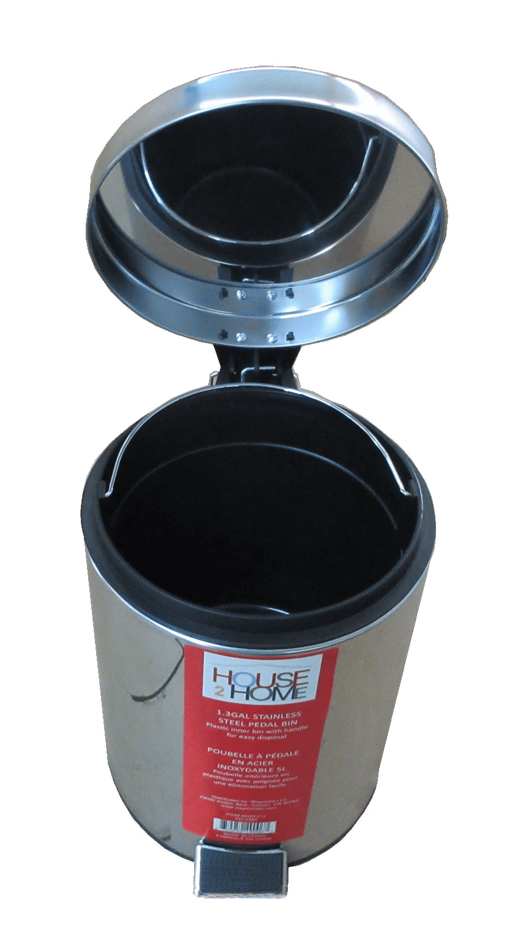 House 2 Home 5L Round Stainless Steel Pedal Waste Can, Mirror Finished