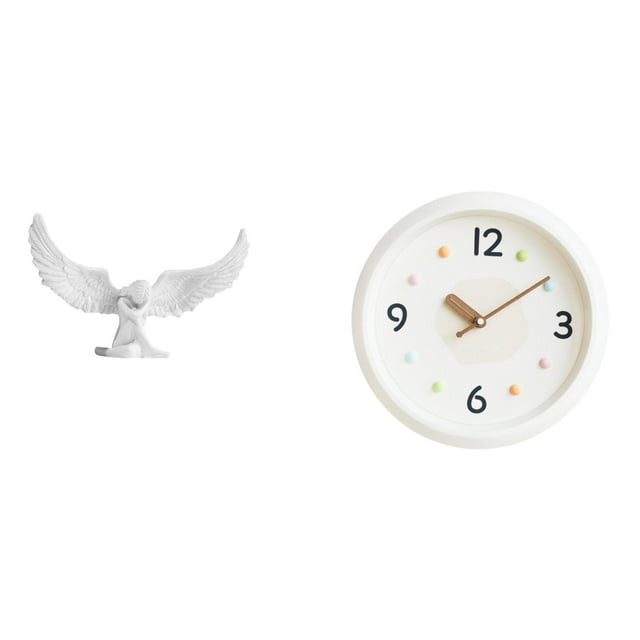 Escultura de ángel,Estatua de ángel para decoración del hogar,manualidades,color blanco,Reloj de pared,Reloj de pared decorativo,moderno y elegante.,Reloj de pared redondo silencioso y sin