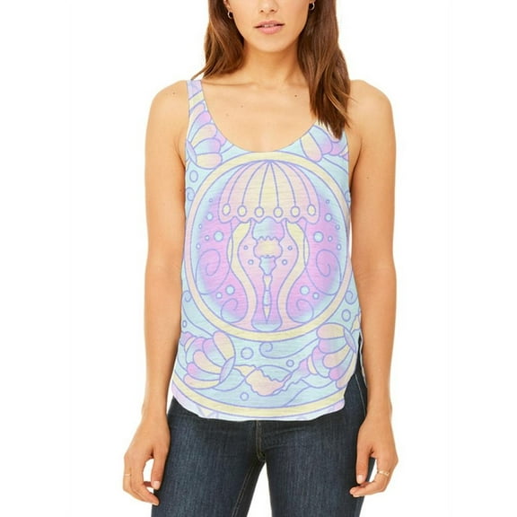 Trippy Jellyfish Mandala Vintage Juniors Flowy Side Slit Tank Top Multi SM