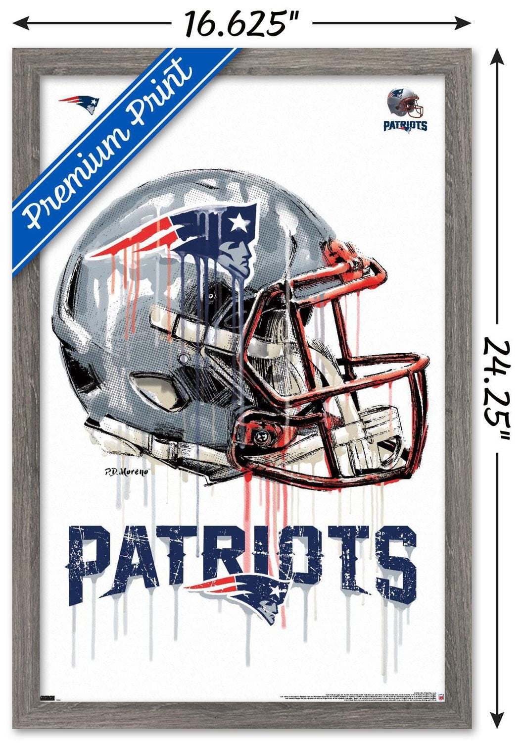 NFL New England Patriots - Drip Helmet 20 Wall Poster, 22.375" x 34" Framed