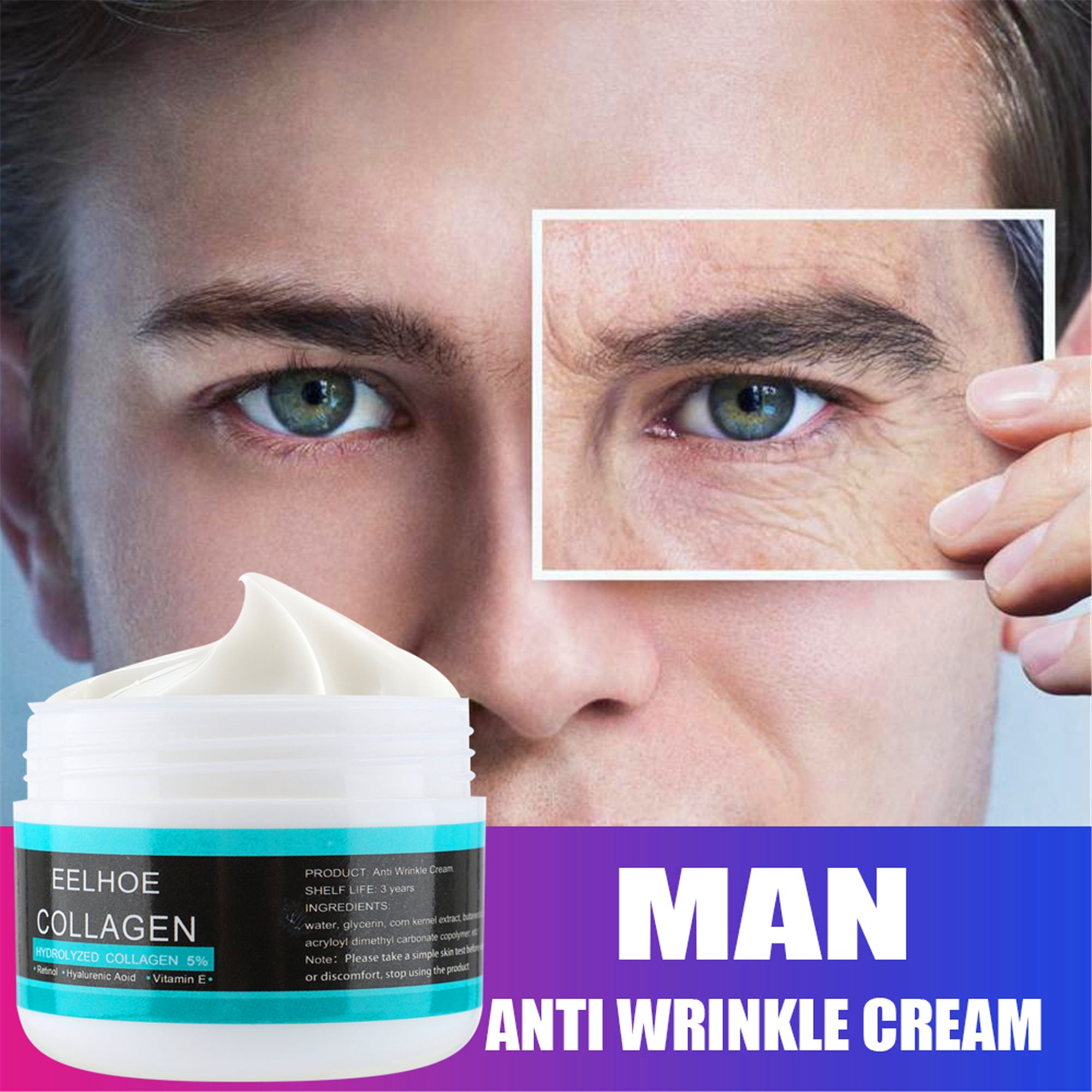 5pc Men's Face Anti Wrinkle Cream Collagen Hyaluronic Acid Vitamin Anti-Aging Cream, Day & Night Skin Care Lotion（50g）
