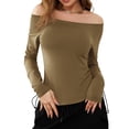 thumbnail image 2 of Women Crop Off-Shoulder Tops Solid Color Long Sleeve Shirt Casual Pullovers for Club Streetwear Aesthetic Clothes, 2 of 9
