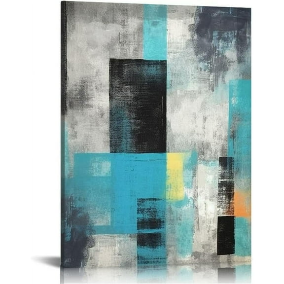 Abstract Canvas Wall Art Turquoise Decor for Bedroom Bathroom,Teal Grey Picture Print Painting Artwork for Living Room,Kitchen,Stretched and Framed