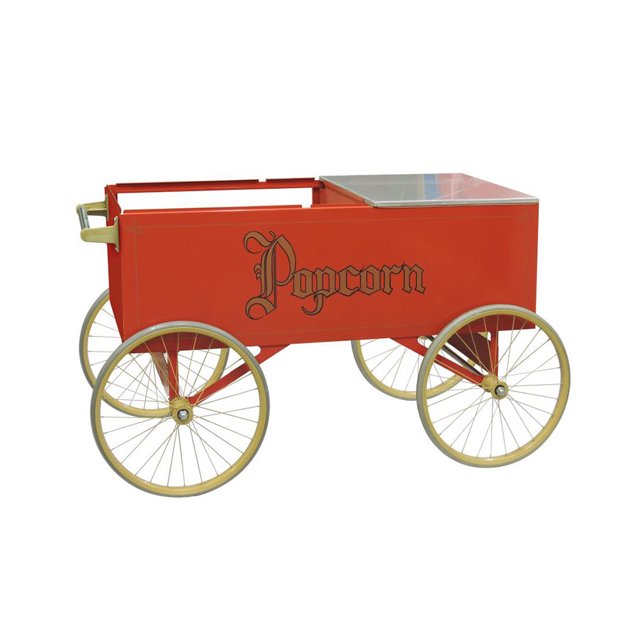 Gold Medal 2129 Gay 90 Chariot à Maïs Soufflé Rouge avec (4) Roues de 20 Pouces, Acier Inoxydable, Blanc