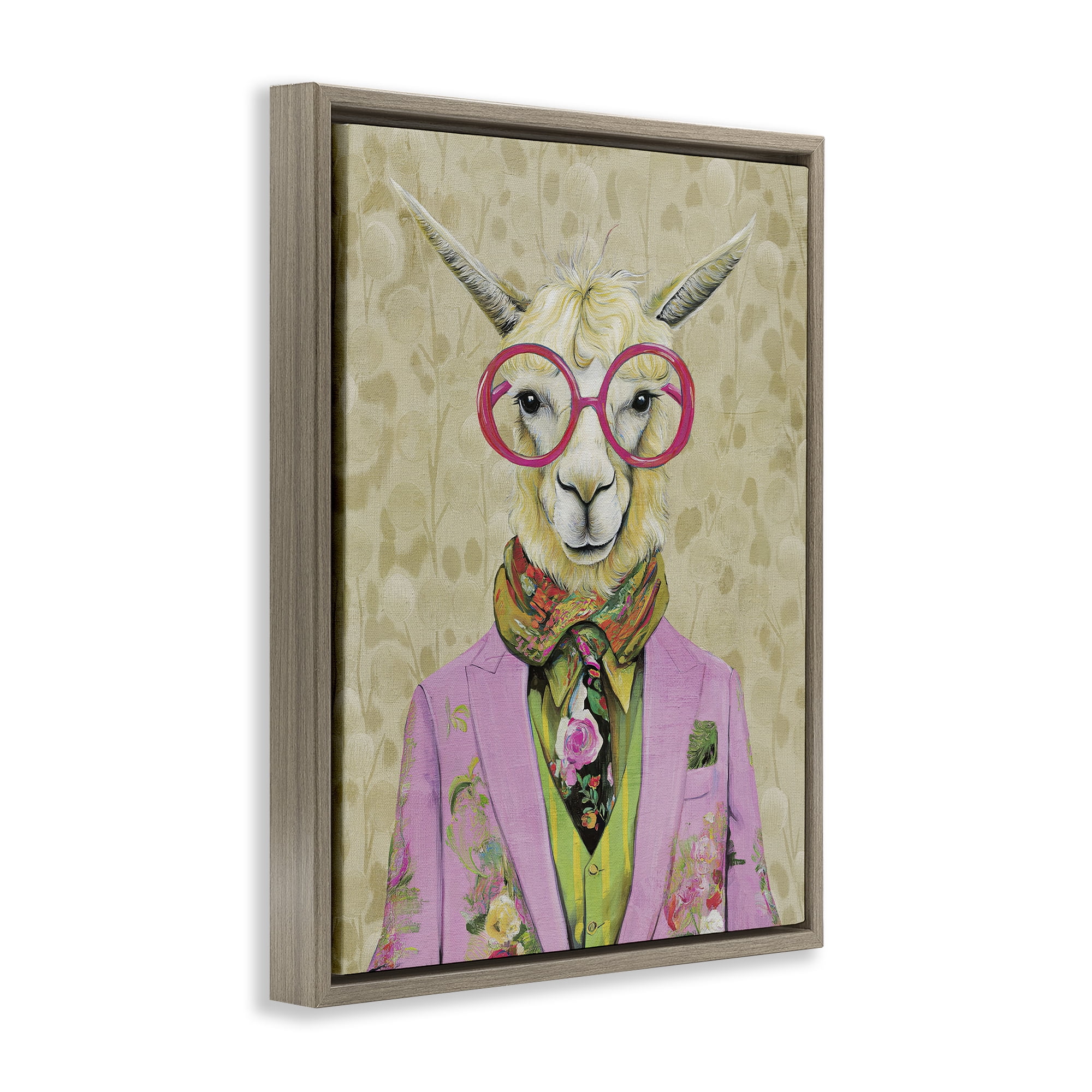 Stupell Industries Stylish Llama with Glasses Brown Framed Floater Canvas Wall Art, design by Svetlana Aleynikova