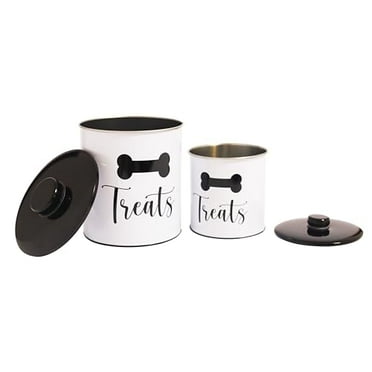 2pc Set Dog Treat Container with Lid, Round Tin Dog Treat Storage Jar for Countertop (Treats)