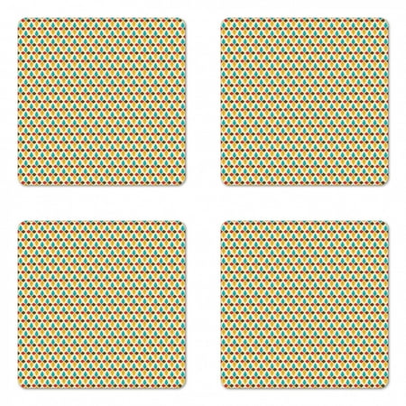 

Colorful Coaster Set of 4 Ornamental Abstract Shapes with Lively Colors Weathered Looking Vintage Style Tile Square Hardboard Gloss Coasters Standard Size Multicolor by Ambesonne
