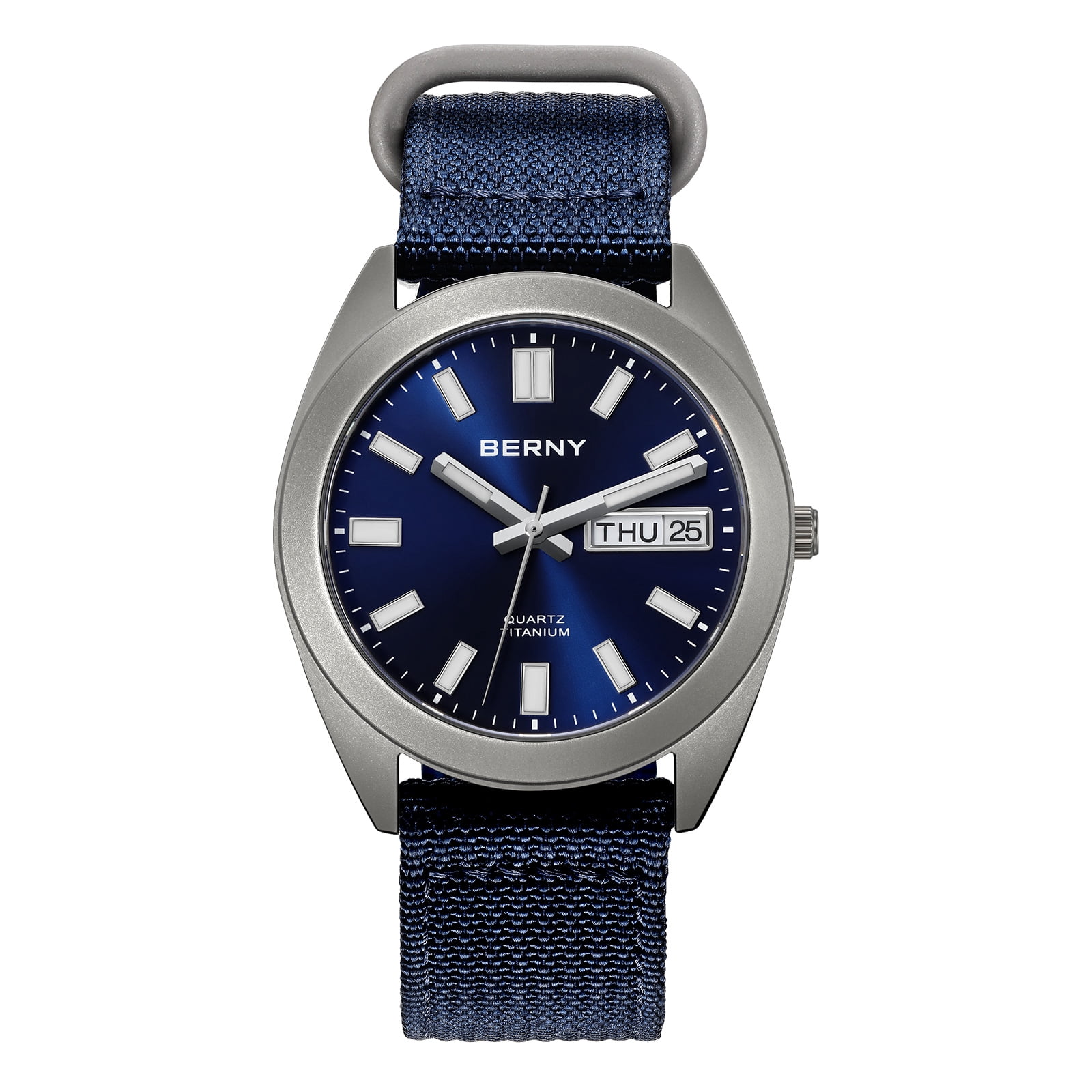 BERNY Titanium Watch for Men, Sport Men's Field Watch, Military Analog Quartz Watch with Date, Nylon Strap, Japanese Quartz Movement, Super Luminous, 10ATM Waterproof Army Wristwatch, Blue